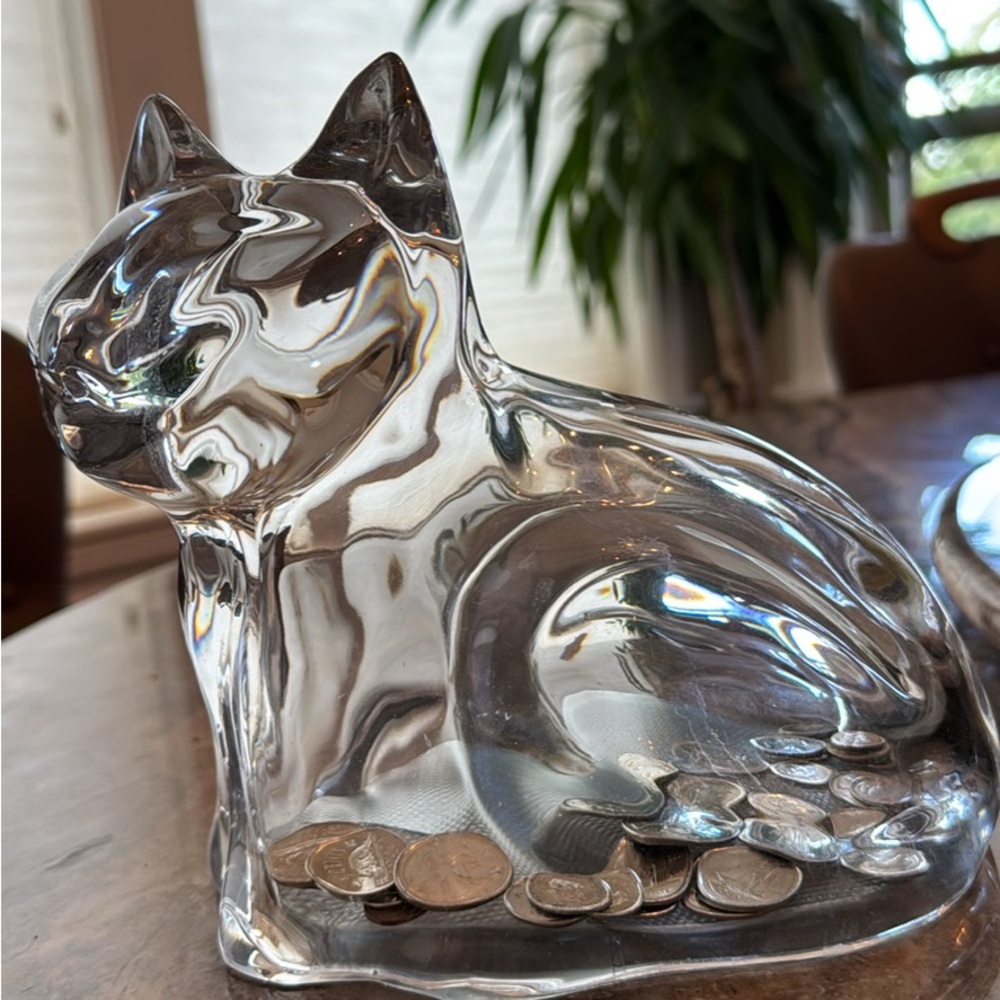 Clear Glass Cat Coin Bank
